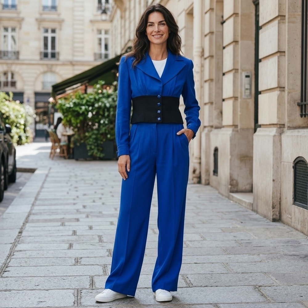 Vintage 80s Patrick Kelly France Pant (6) W24 L28 - Suit Blazer‎ SMALL Blue Wide